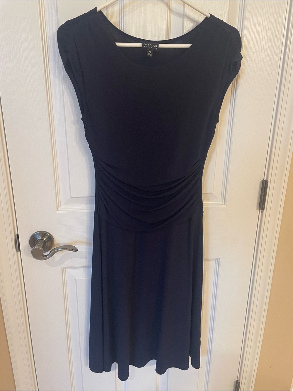 Classic dark blue Cap-Sleeve A-Line Dress - Picture 2 of 5